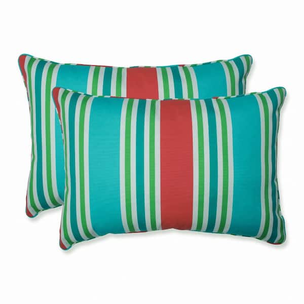 Pillow Perfect Stripe Green Rectangular Outdoor Lumbar Throw Pillow 2-Pack