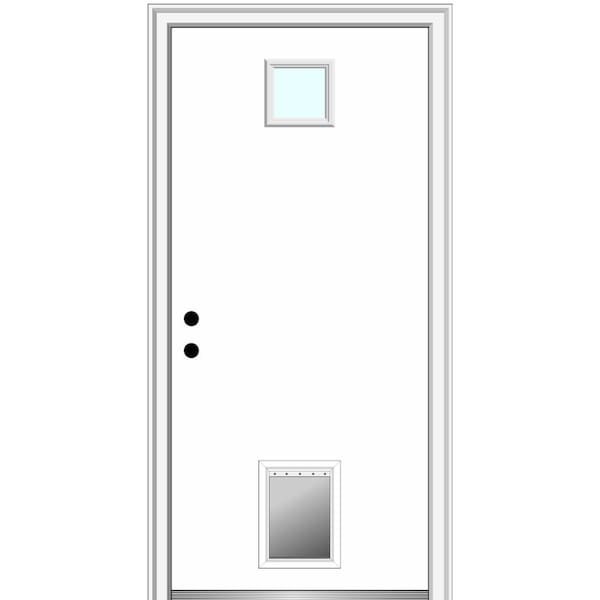 MMI Door 32 in. x 80 in. Classic Right-Hand Inswing 1/4-Lite Clear Primed Fiberglass Smooth Prehung Front Door with Pet Door