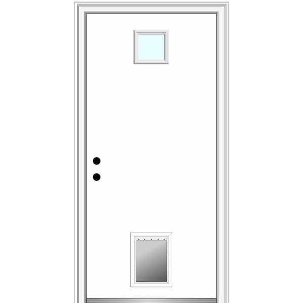 MMI Door 36 in. x 80 in. Classic Right-Hand Inswing 1/4-Lite Clear Primed Fiberglass Smooth Prehung Front Door with Pet Door