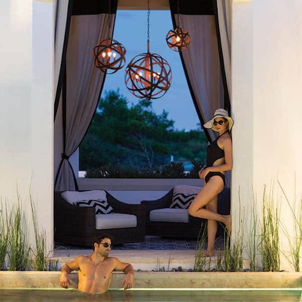 HINKLEY Carson 3-Light Vintage Iron Low Voltage Outdoor Hanging Orb Chandelier