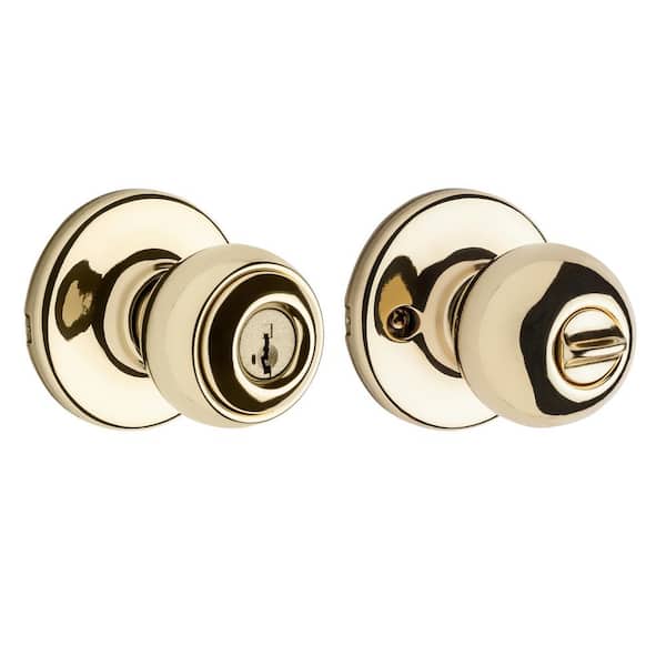 Kwikset Polo Polished Brass Keyed Entry Door Knob featuring SmartKey Security