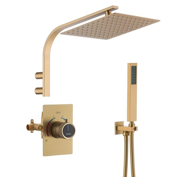 Boyel Living 1-Spray Shower Faucet 2-Function Fixed and Handheld Shower Head1.8 GPM with Easy to Install in. Brushed Gold