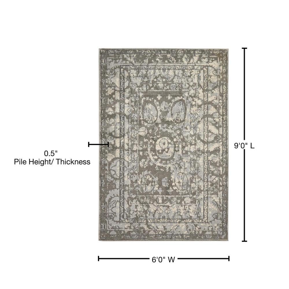 Reversible Easy Care Gray Synthetic 6' x 9' Area Rug