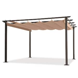 12 ft. x 12 ft. Aluminum Outdoor Pergola with Brown Retractable Shade Canopy