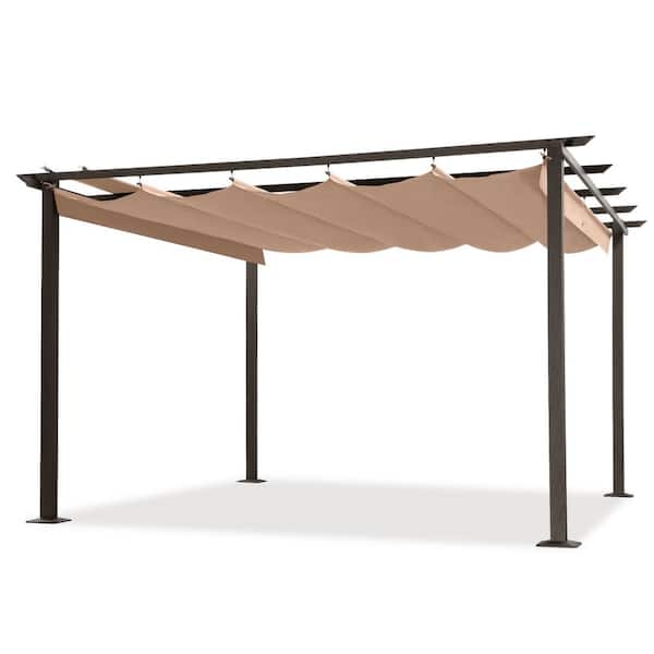 EGEIROSLIFE 12 ft. x 12 ft. Aluminum Outdoor Pergola with Brown Retractable Shade Canopy
