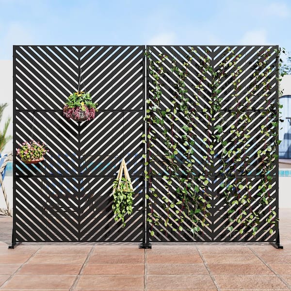 2-Piece 47 in. x 72 in. Black Textured Metal Garden Screens Outdoor Privacy Screen