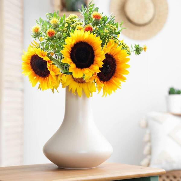 17.7 in. Yellow Artificial Sunflowers with Long Stem HPK7RT2H