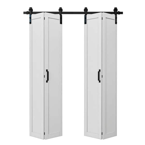 72 in. x 84 in. Paneled 1 Lite Solid Core White Finished MDF Bifold Door with Bifold Barn Door Hardware Included