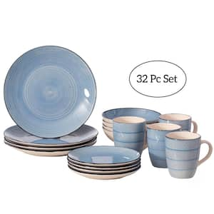 32-Piece Ceramic Dinnerware Set for 8-Person, Mugs, Salad, Dinner Plates, Bowls Sets, Dishwasher Microwave Safe, Blue