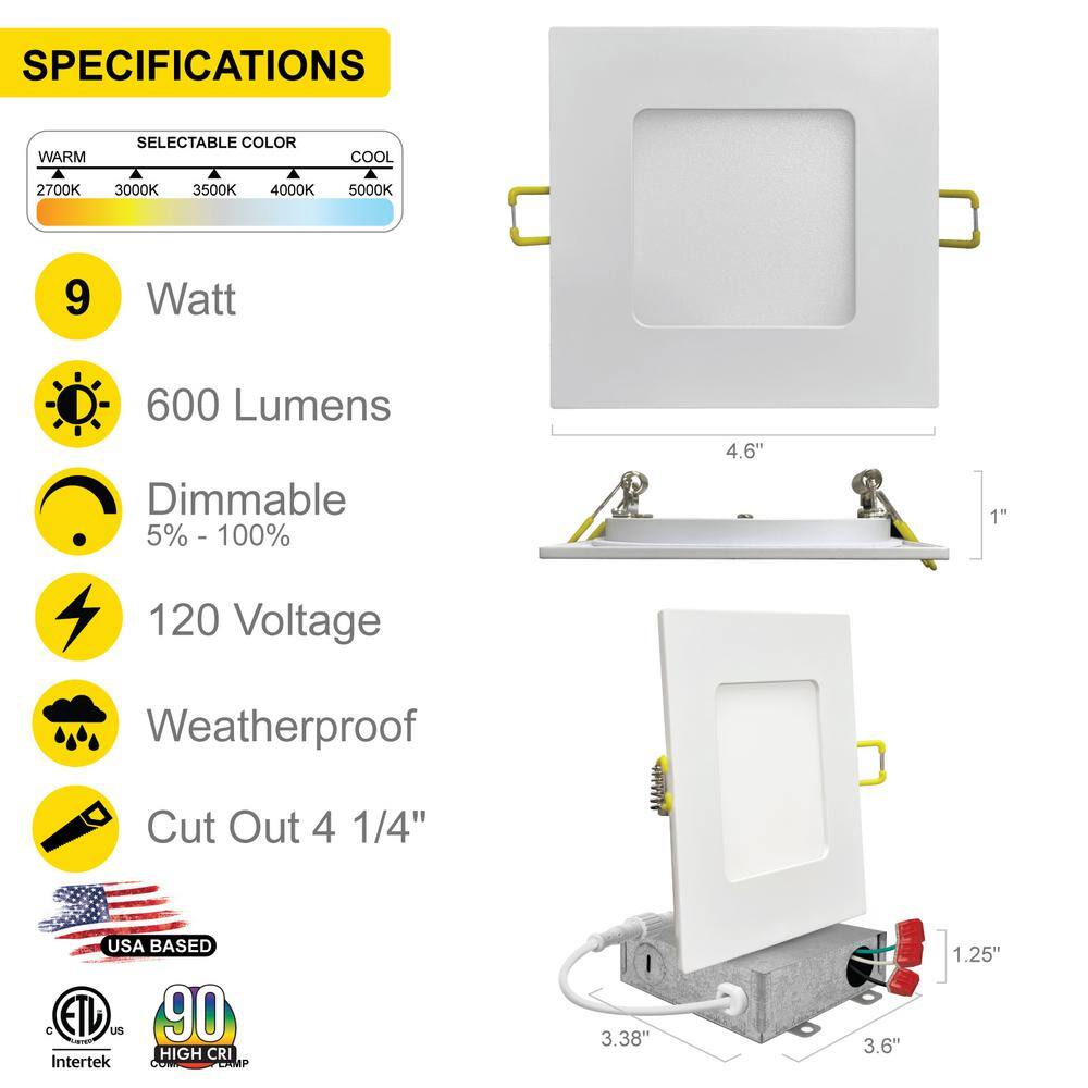12-Pack White Aluminum Square LED Recessed Lights with Dimmable Feature