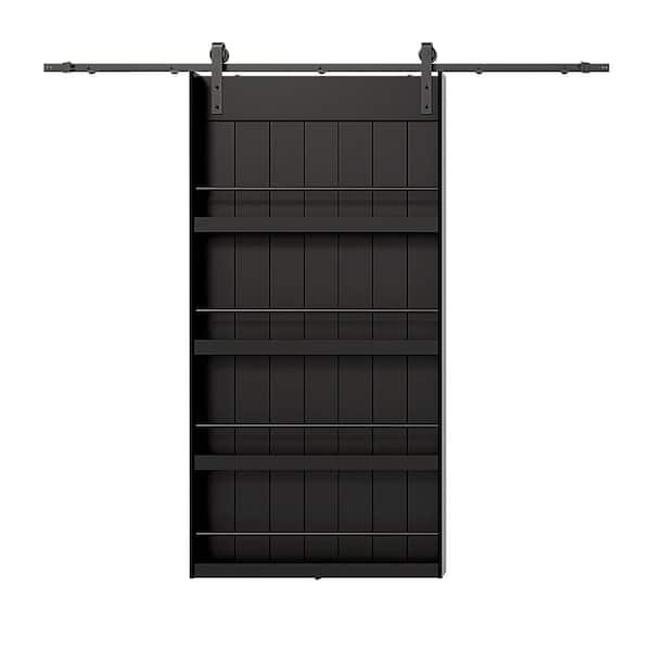 84 in. x 84 in. 4-Levels Shelves Style, Black Primed, MDF, Need to Assemble Sliding Barn Door with Hardware Kit