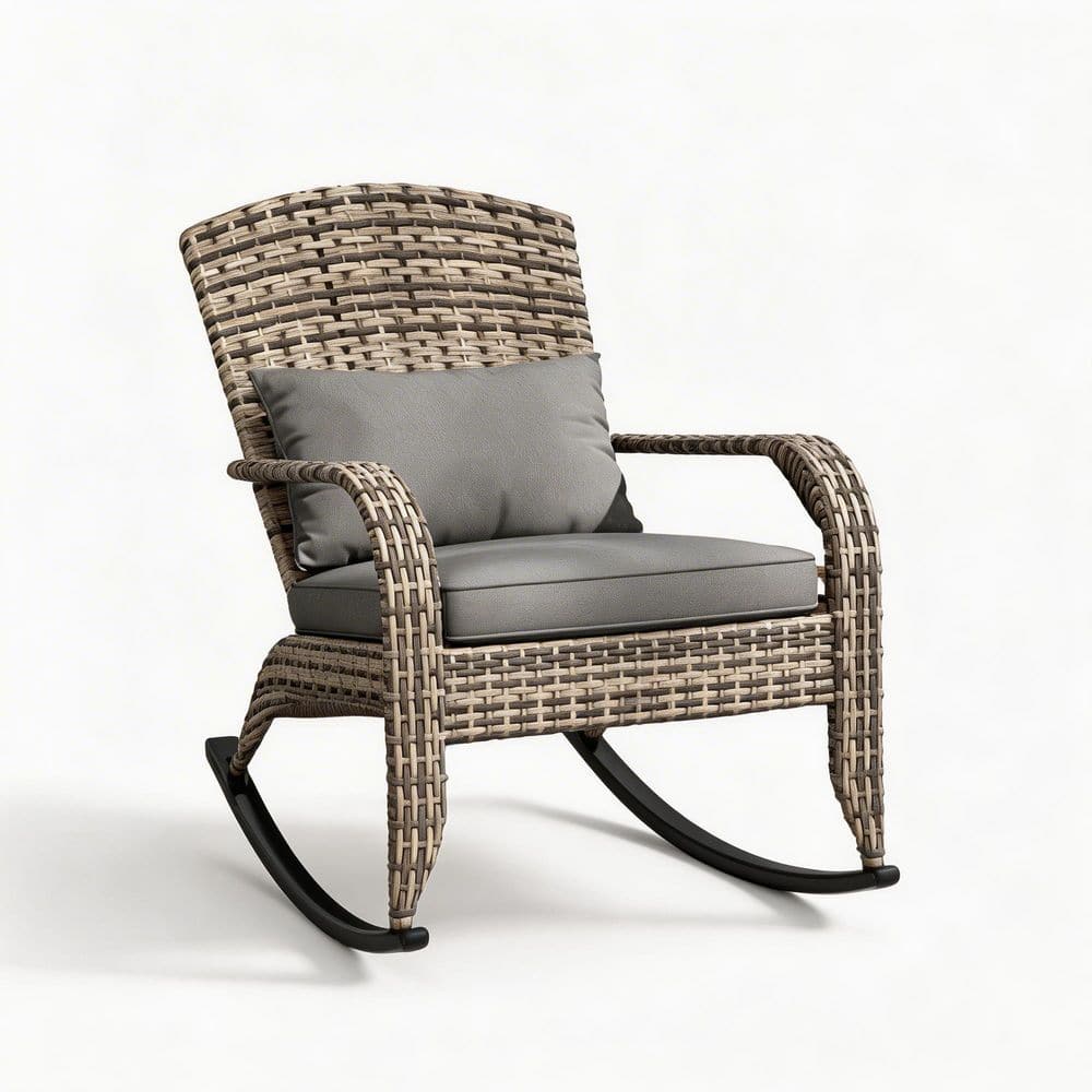 Gray Wicker Adirondack Outdoor Rocking Chair with High Back and Removable Gray Cushion Durable Construction price history on PriceWatchPro