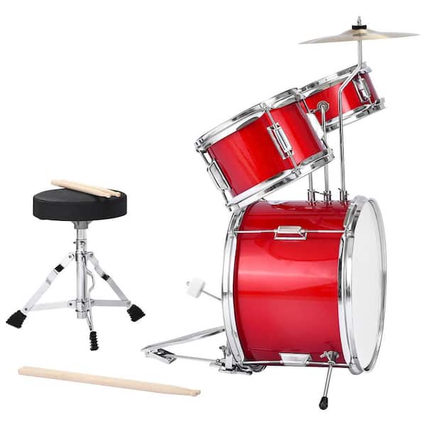 Kids Drum Set 3-Piece 14in. Junior Drum Sets Beginner Drums Set 2 Pairs of Drumsticks for Children Ages 6-13 (Red)