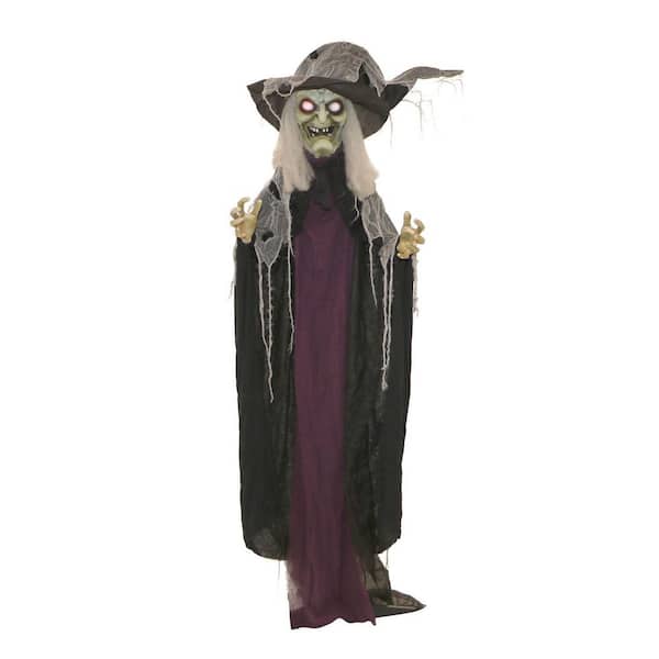 Haunted Hill Farm 6.25 ft. Poseable Animatronic Witch with Lights and Sound, Indoor or Covered Outdoor Halloween Decoration