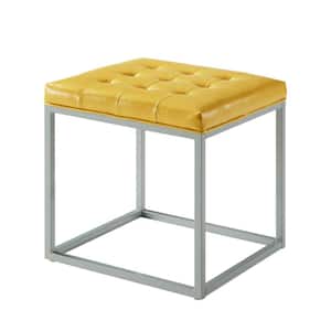 Yellow Faux leather Square Cube 18 in. L x 18 in. W x 18 in. H Ottoman