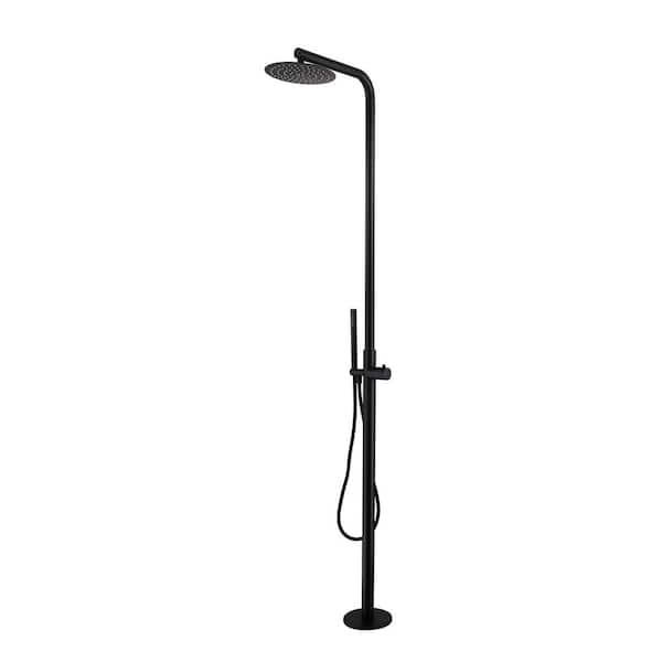 Single Handle 1-Spray Outdoor Freestanding Shower Faucet Set 1.8 GPM with Ceramic Disc Valves in Matte Black
