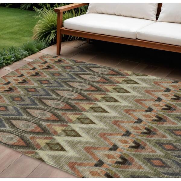HomeRoots Taupe, Olive Green, Beige 9 ft. x 12 ft. Woven Oriental