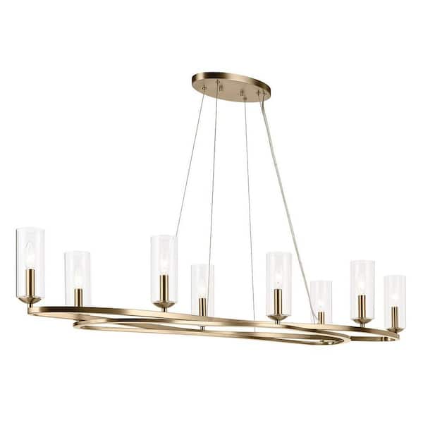 Harpin 52.5 in 8-Light Linear Champagne Bronze Soft Modern Dining Room Chandelier with Clear Glass