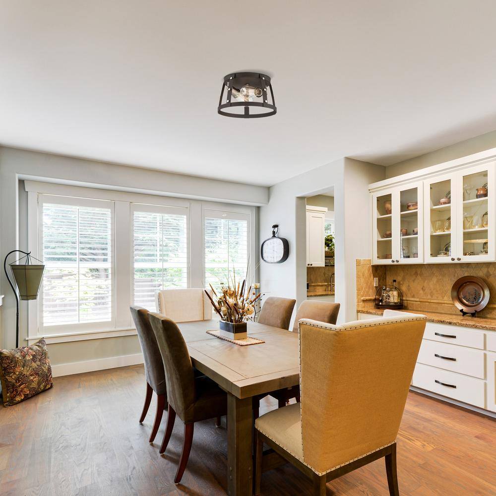 Rustique Glass Drum Flush Mount Ceiling Light