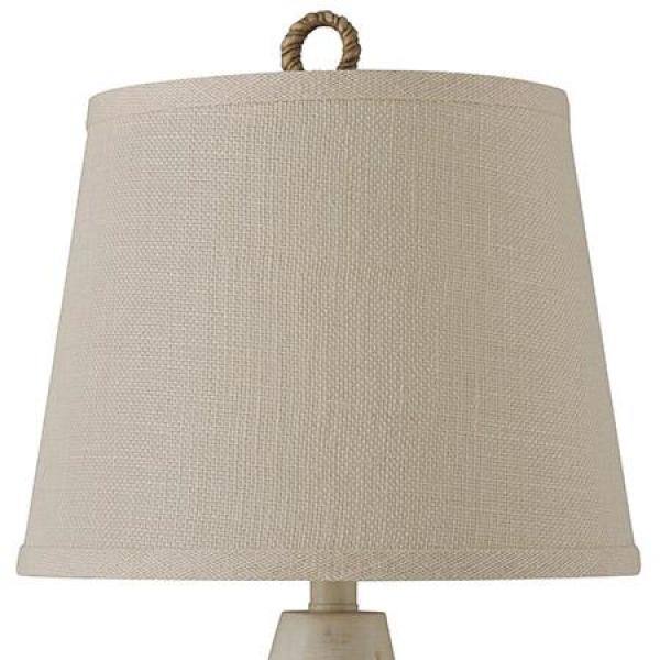 Distressed White Nautical Buoy Table Lamp with Cream Canvas Shade