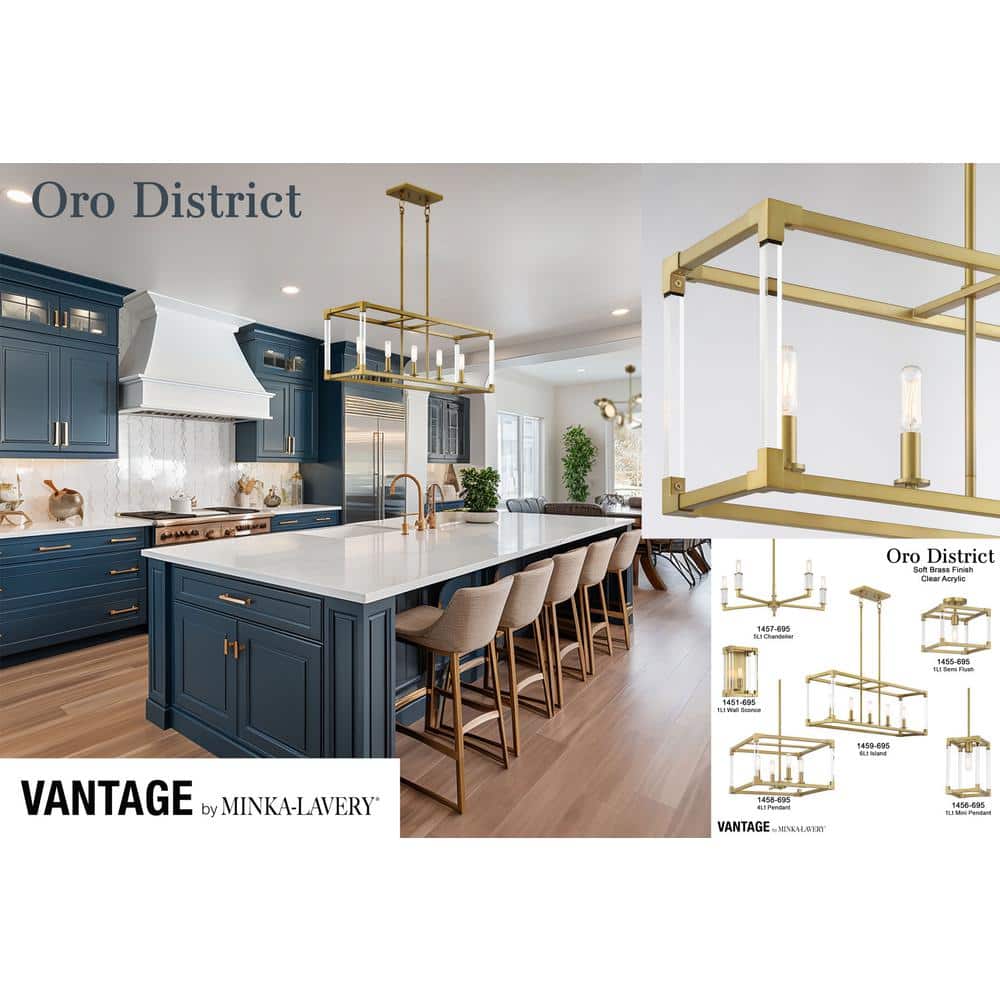 Oro District Soft Brass 4-Light Rectangular Pendant