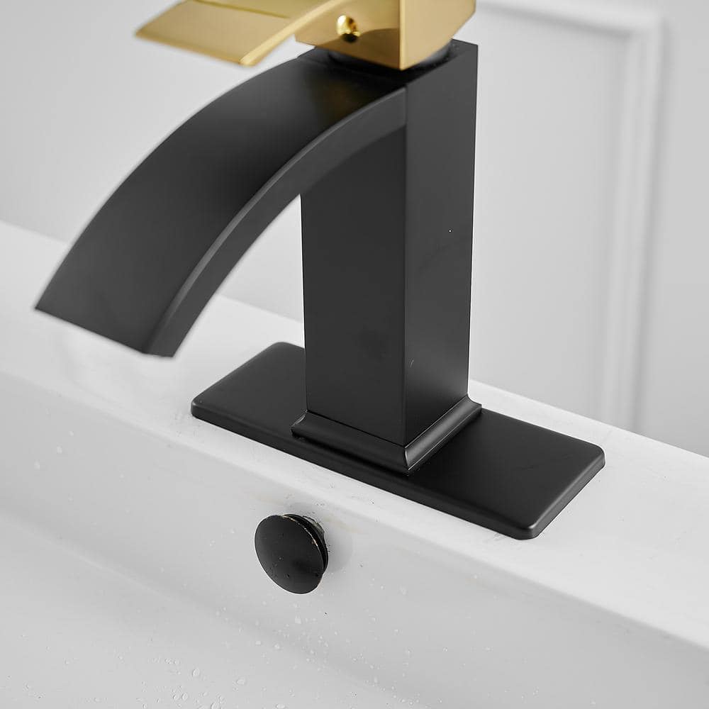 Gold and Black Waterfall Single Handle Bathroom Faucet