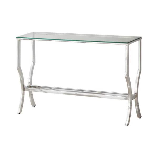 Coaster Home Furnishings Chrome Rectangle Glass Console Table with Mirrored Shelf