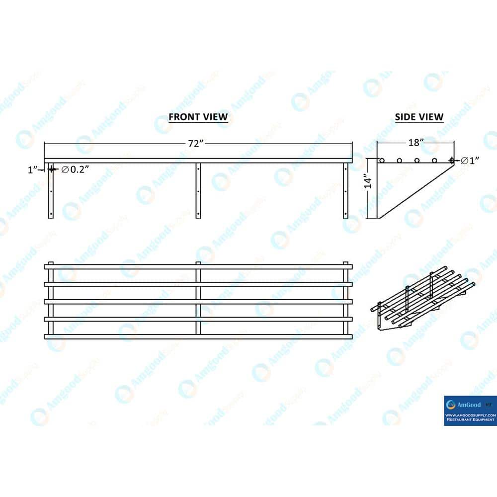 AmGood 72" Stainless Steel Floating Wall Shelf with Brackets
