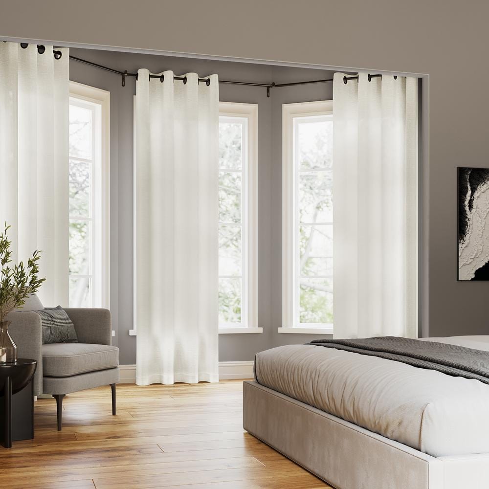 Ivory Sheer Linen Blend Grommet Top Curtain Panel 52" x 84"