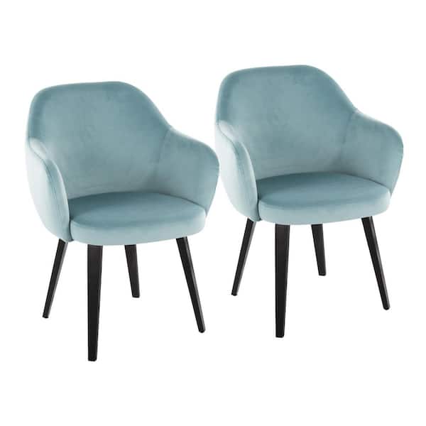 Buena Light Blue Velvet and Black Wood Upholstered Dining Chair (Set of 2)