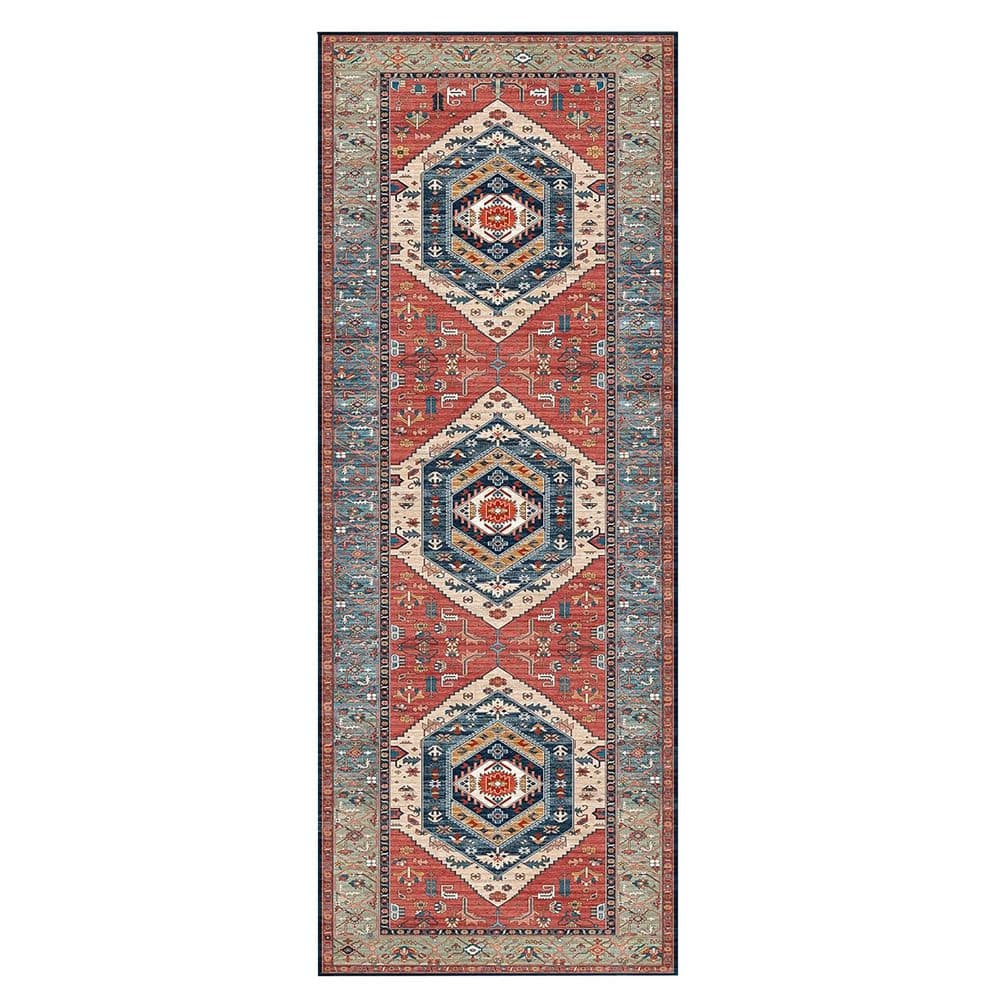 2.6 ft. x 8 ft. Multi-Colored Boho Runner Rug Non-Slip Washable Kitchen ...