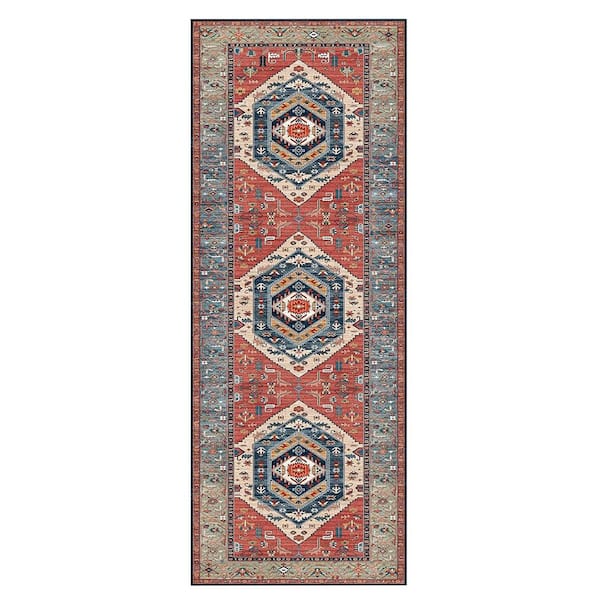 2.6 ft. x 8 ft. Multi-Colored Boho Runner Rug Non-Slip Washable Kitchen Runner Rug