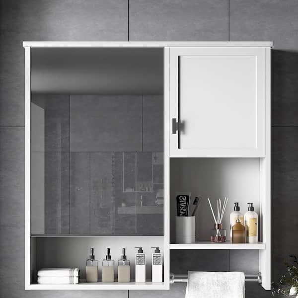 29.52 in. W x 28.74 in. H Rectangular MDF Medicine Cabinet with Mirror with Towel Bar