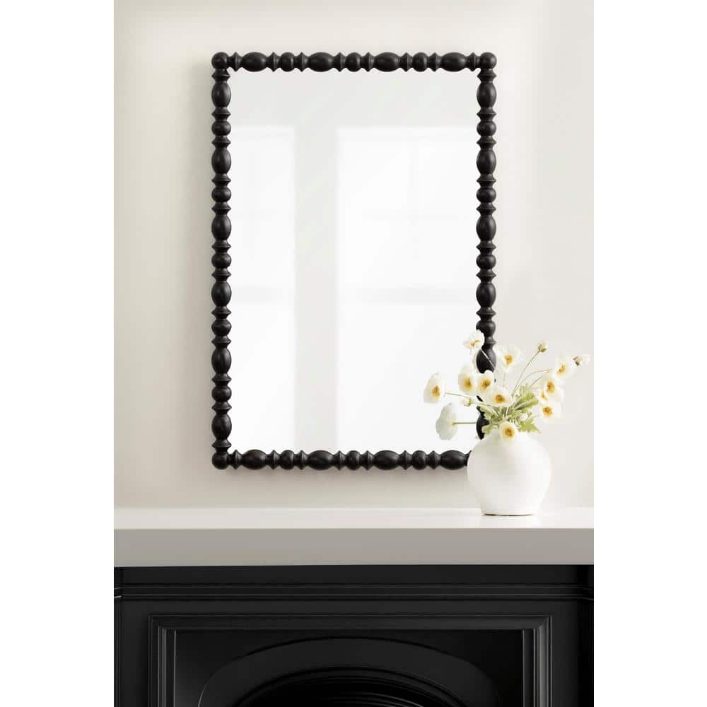 Black Turned Wood Beaded Rectangular Vanity Mirror