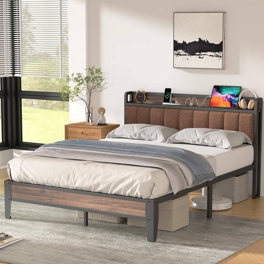 Reviews for Lusimo Modern Brown Queen Upholstered Linen Platform Bed