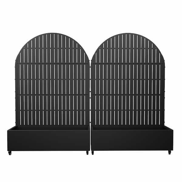 2PK Arch Metal Planter Box with Trellis with Wheels Black