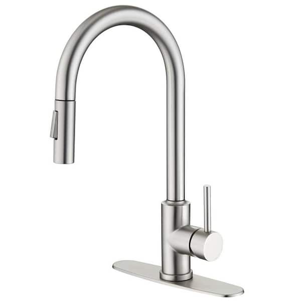 waterpar Single-Handle Pull Down Sprayer Kitchen Faucet with 2 Modes Spray, Pull Out Spray Wand in Brushed Nickel