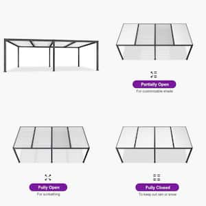 11.7 ft. x 24.1 ft. Gray Aluminum Outdoor Louvered Pergola with 4 White Individual Adjustable Roofs and In-Built Gutter