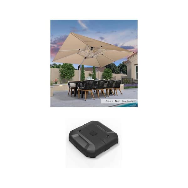 10 ft. x 13 ft. Aluminum Cantilever Patio Umbrella, Beige and 330 lbs. Weighted Base Combo