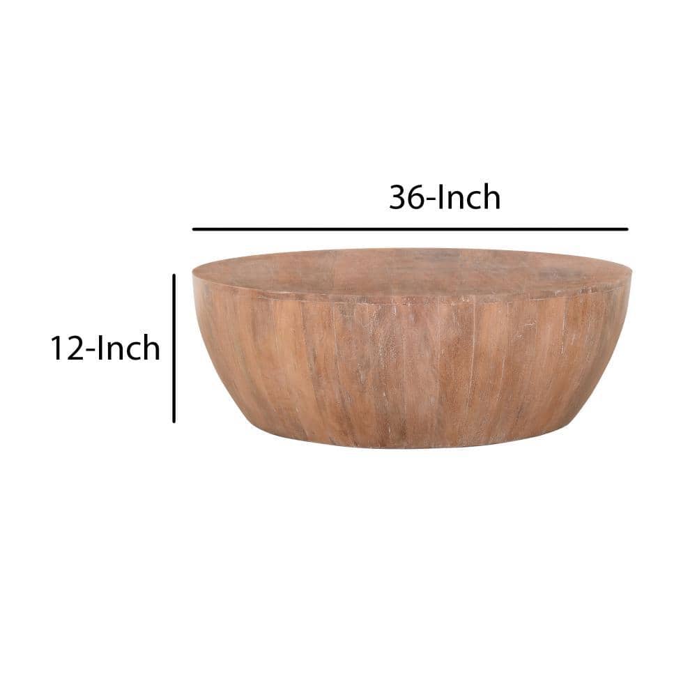 Distressed Brown Mango Wood Round Drum Coffee Table