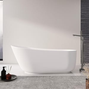 Moray 67 in. x 32 in. Solid Surface Stone Resin Flatbottom Freestanding Soaking Bathtub in Matte White
