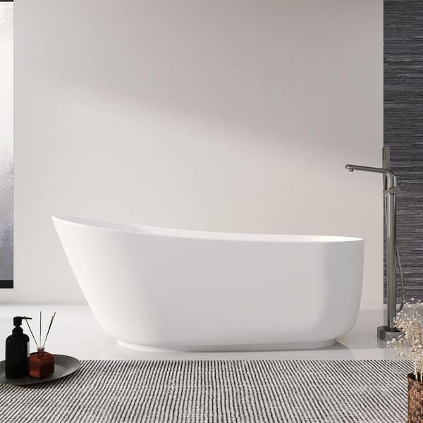 Xspracer Moray 67 in. x 32 in. Solid Surface Stone Resin Flatbottom Freestanding Soaking Bathtub in Matte White