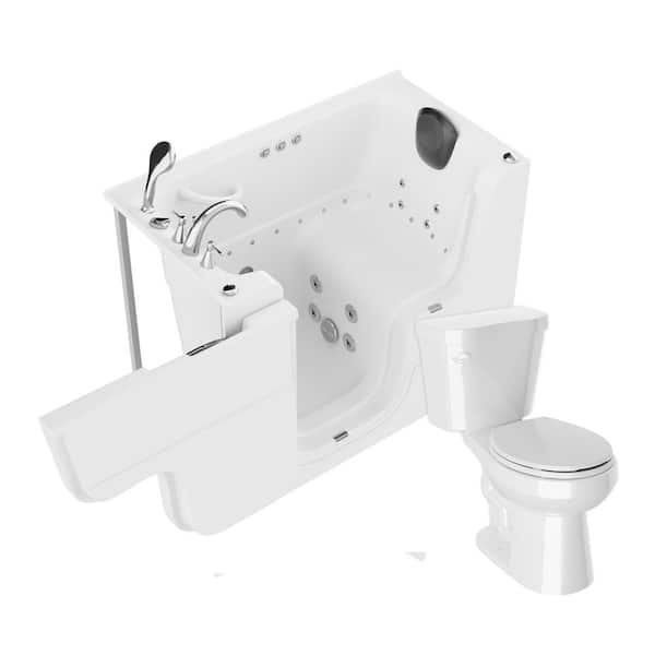 Universal 52 in. x 29 in. Left Drain Combination Jetted Bathtub in White with Rounded Toilet and Soft Close Lid