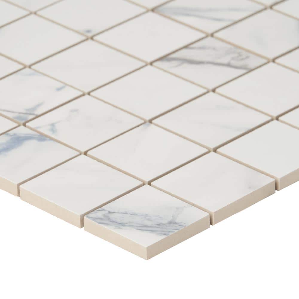 Calacatta Indigo 2" x 2" Porcelain Grid Mosaic Tile Sheet