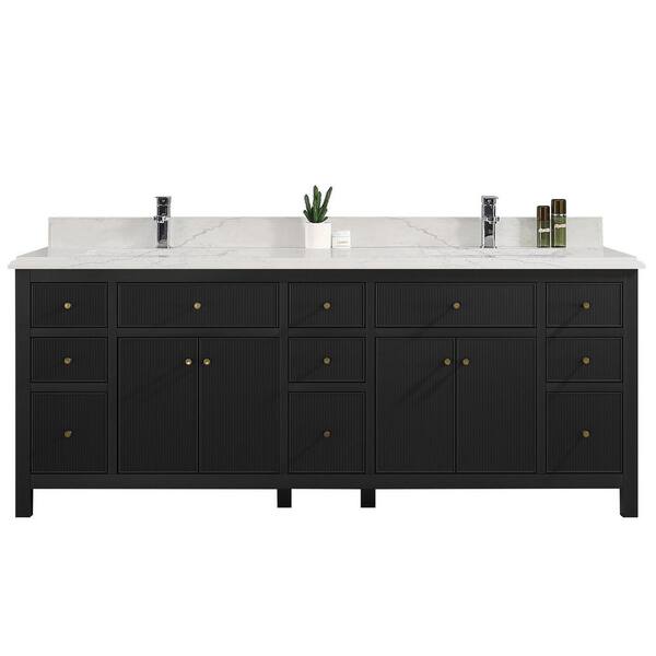 Willow Collections Sonoma 84 in. W x 22 in. D x 36 in. H Double Sink Bath Vanity in Black with Cove Edge Empira Quartz Vanity Top