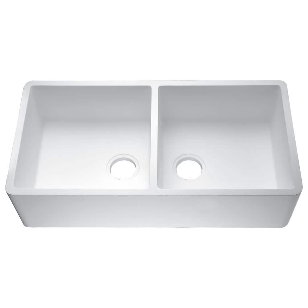 Petima 35.43'' White Stone Double Bowl Farmhouse Sink