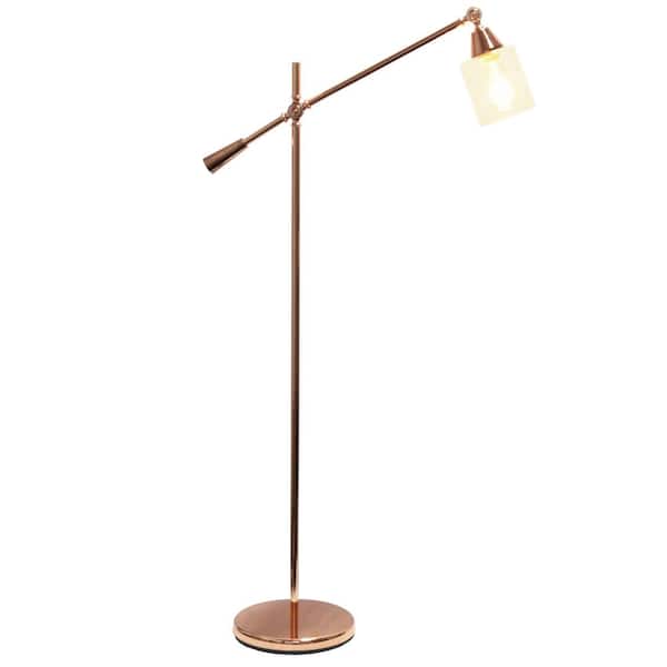 56 In Rose Gold Swing Arm Floor Lamp, Adjustable Arm Floor Lamp