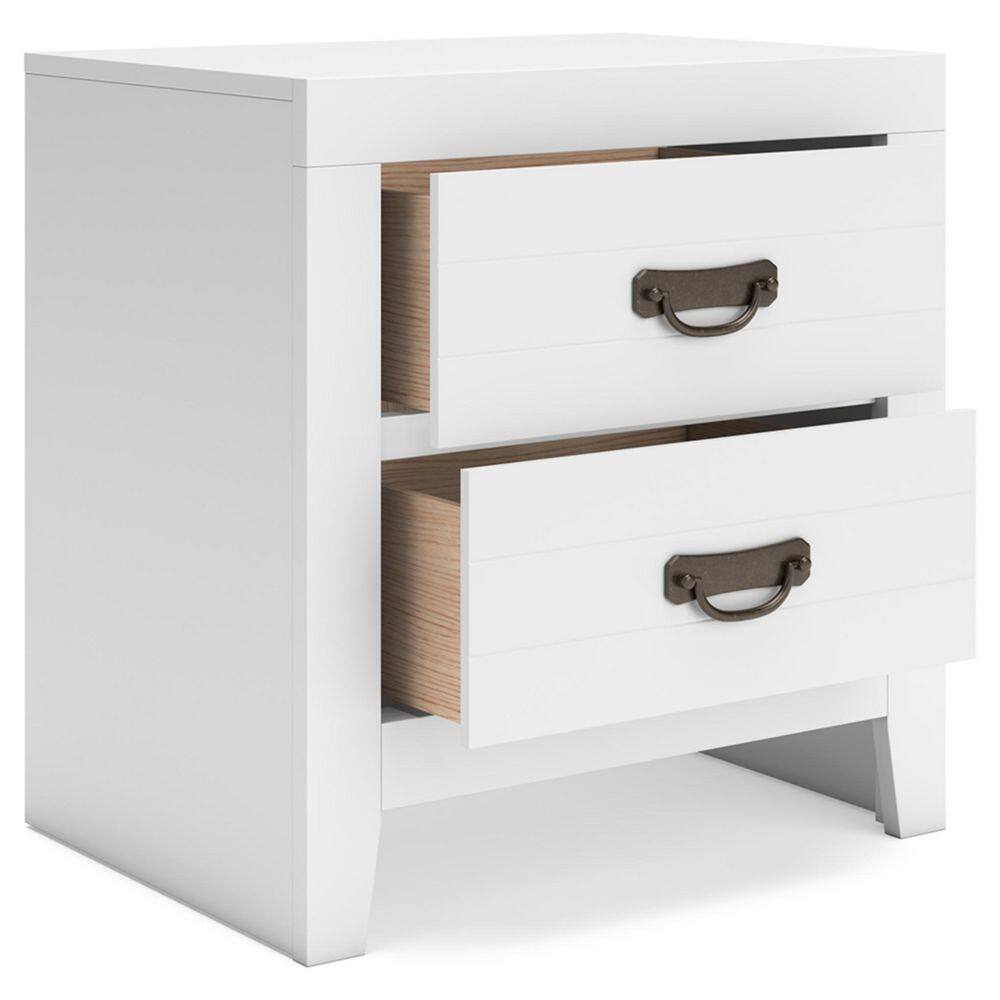 White Transitional 2-Drawer Nightstand with Metal Handles