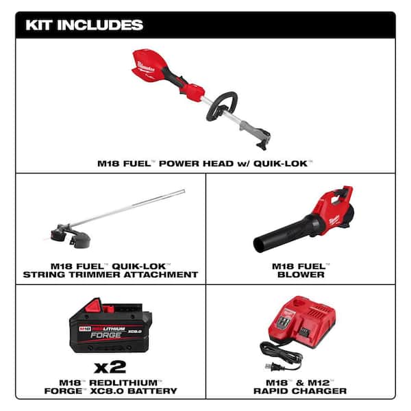 M18 FUEL 18V 16 in. Brushless Cordless QUIK-LOK String Trimmer/Blower Combo Kit w/ (2) 8.0 Ah FORGE Batteries, Charger