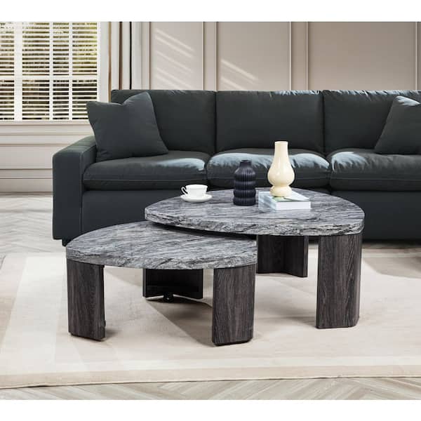 Lustro 39 in. L Granite Gray Triangle Faux Marble Coffee Table (2-Piece)